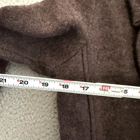 Susan Bristol Wool Cardigan Sweater Brown Open Ruffled Collar Hem Pockets - Picture 3 of 8